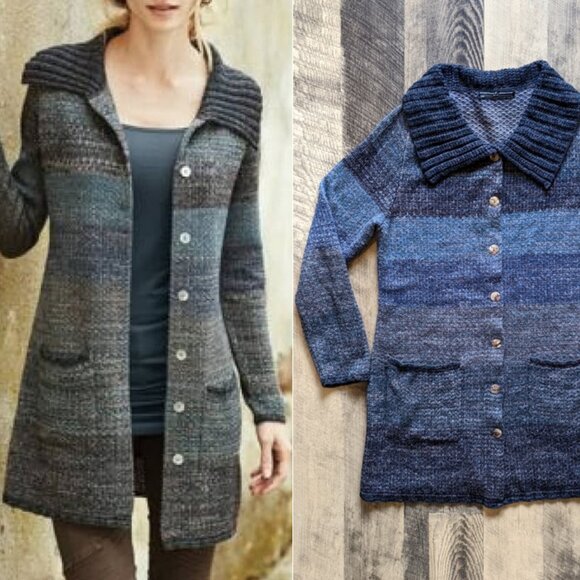 Peruvian Connection Cardigan Sweater Tunic Large Cotton Alpaca Wool - Picture 1 of 7
